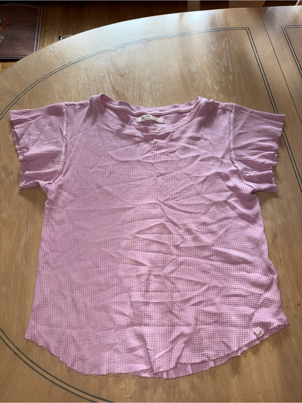 Free People Pink Waffle Short Sleeve Tee